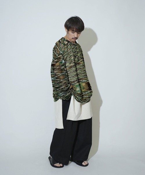 Aphlotus（アプロタス）の「クルーネック ループヤーン段染め 透かし編み LSニット（ニット/セーター・メンズ・アイボリー/ピンク/グリーン・MEDIUM/LARGE）」の14枚目の写真