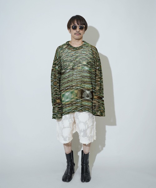 Aphlotus（アプロタス）の「クルーネック ループヤーン段染め 透かし編み LSニット（ニット/セーター・メンズ・アイボリー/ピンク/グリーン・MEDIUM/LARGE）」の15枚目の写真