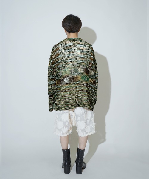 Aphlotus（アプロタス）の「クルーネック ループヤーン段染め 透かし編み LSニット（ニット/セーター・メンズ・アイボリー/ピンク/グリーン・MEDIUM/LARGE）」の16枚目の写真