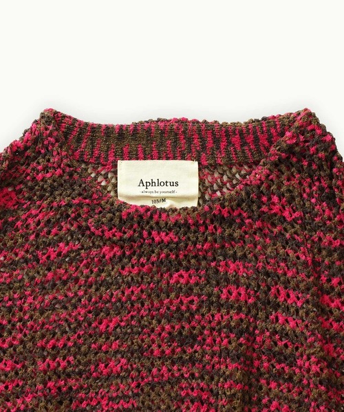 Aphlotus（アプロタス）の「クルーネック ループヤーン段染め 透かし編み LSニット（ニット/セーター・メンズ・アイボリー/ピンク/グリーン・MEDIUM/LARGE）」の21枚目の写真