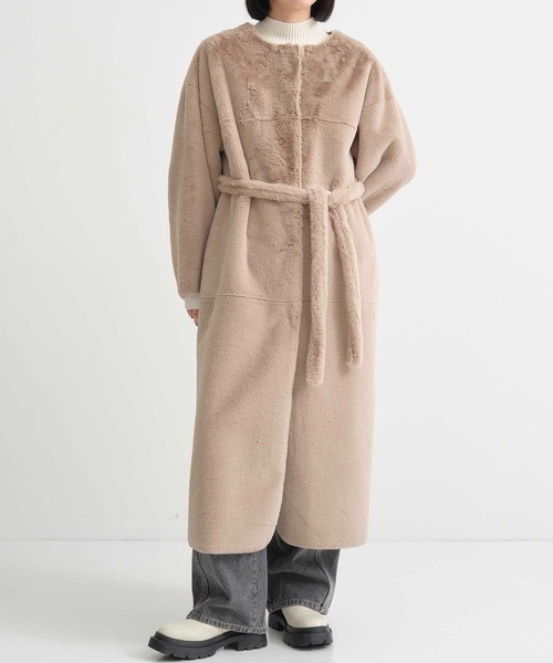 ❣️新品 AMERIフェイクファー リバイシブル　ロングコート ジレ ボレロ Ameri（アメリ）の「【AMERI/アメリ】HOOD REVERSIBLE FAKE FUR COAT