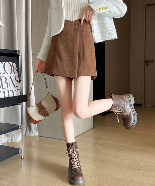 2ly2（トゥーリートゥー）の「楽ちんキレイ！大人のきれいめコーデュロイスカート風ショートパンツ（その他パンツ・レディース・ブラック/ブラウン/ベージュ・FREE）」の15枚目の写真