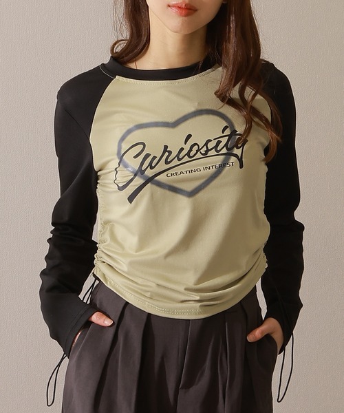 Lace Ladies(レースレディース)の「ロゴプリント ラグラン 配色 シャーリング Tシャツ(Tシャツ/カットソー・レディース・グリーン/ホワイト/グレー・XL/M)」の6枚目の写真