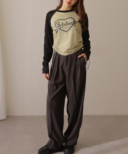 Lace Ladies(レースレディース)の「ロゴプリント ラグラン 配色 シャーリング Tシャツ(Tシャツ/カットソー・レディース・グリーン/ホワイト/グレー・XL/M)」の5枚目の写真