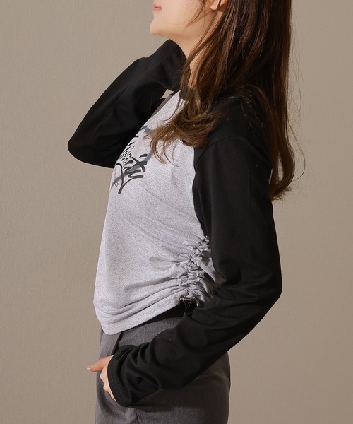 Lace Ladies(レースレディース)の「ロゴプリント ラグラン 配色 シャーリング Tシャツ(Tシャツ/カットソー・レディース・グリーン/ホワイト/グレー・XL/M)」の20枚目の写真