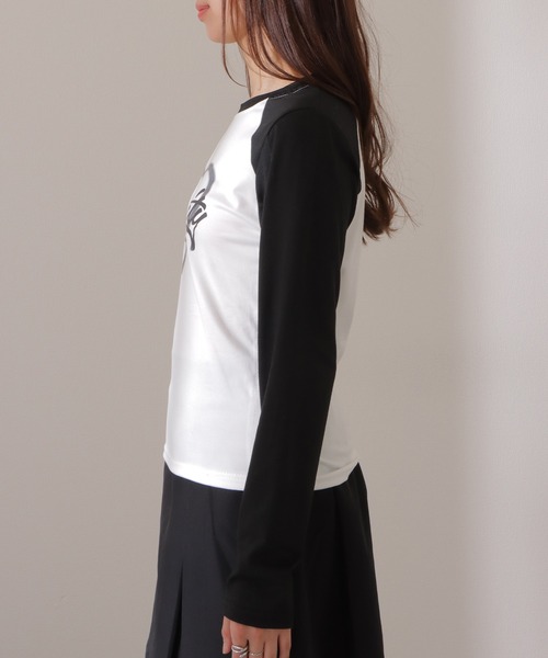 Lace Ladies(レースレディース)の「ロゴプリント ラグラン 配色 シャーリング Tシャツ(Tシャツ/カットソー・レディース・グリーン/ホワイト/グレー・XL/M)」の13枚目の写真