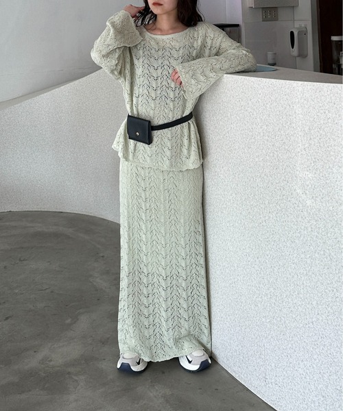 PILIT（ピリット）の「【セットアップ可】クロシェボートネックニット（ニット/セーター・レディース・オフホワイト/ミント・MEDIUM）」の10枚目の写真