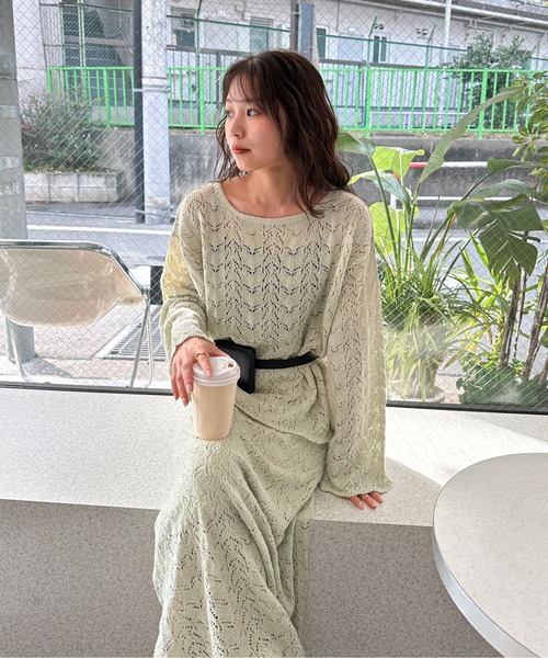 PILIT（ピリット）の「【セットアップ可】クロシェボートネックニット（ニット/セーター・レディース・オフホワイト/ミント・MEDIUM）」の13枚目の写真