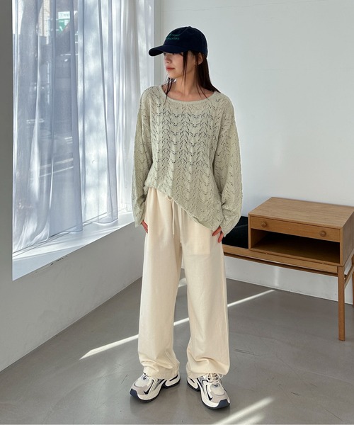 PILIT（ピリット）の「【セットアップ可】クロシェボートネックニット（ニット/セーター・レディース・オフホワイト/ミント・MEDIUM）」の20枚目の写真