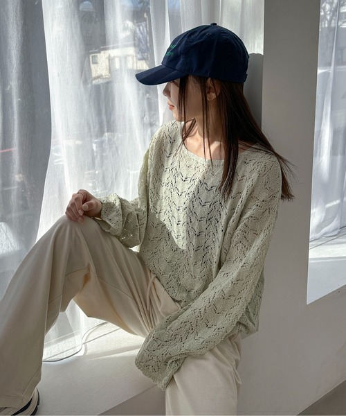 PILIT（ピリット）の「【セットアップ可】クロシェボートネックニット（ニット/セーター・レディース・オフホワイト/ミント・MEDIUM）」の18枚目の写真