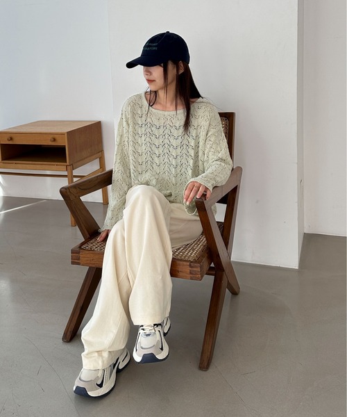 PILIT（ピリット）の「【セットアップ可】クロシェボートネックニット（ニット/セーター・レディース・オフホワイト/ミント・MEDIUM）」の16枚目の写真