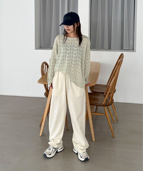 PILIT（ピリット）の「【セットアップ可】クロシェボートネックニット（ニット/セーター・レディース・オフホワイト/ミント・MEDIUM）」の17枚目の写真