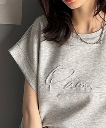 《JaVaジャバコラボ》上品な大人の抜け感。フロントPAEANエンボス加工半袖Tシャツ（ロゴ）