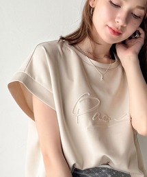 《JaVaジャバコラボ》上品な大人の抜け感。フロントPAEANエンボス加工半袖Tシャツ(ロゴ)