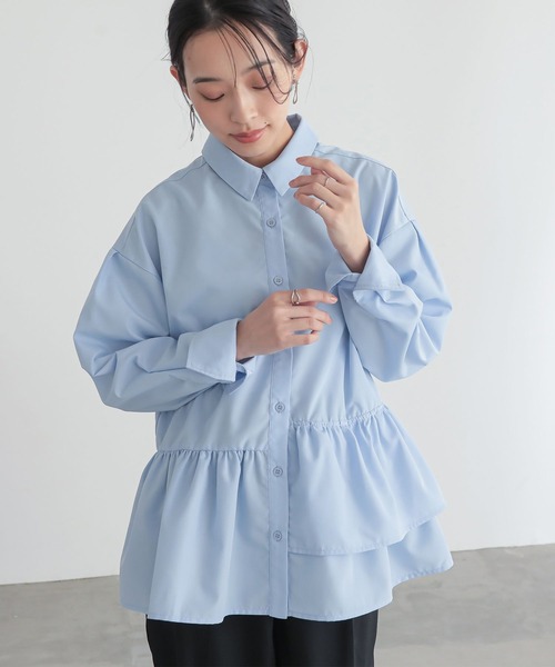 n'OrLABEL(ノアールレーベル)の「アシンメトリーフリルシャツ(シャツ/ブラウス・レディース・ブラック/ブルー/オフホワイト・2/1)」の6枚目の写真