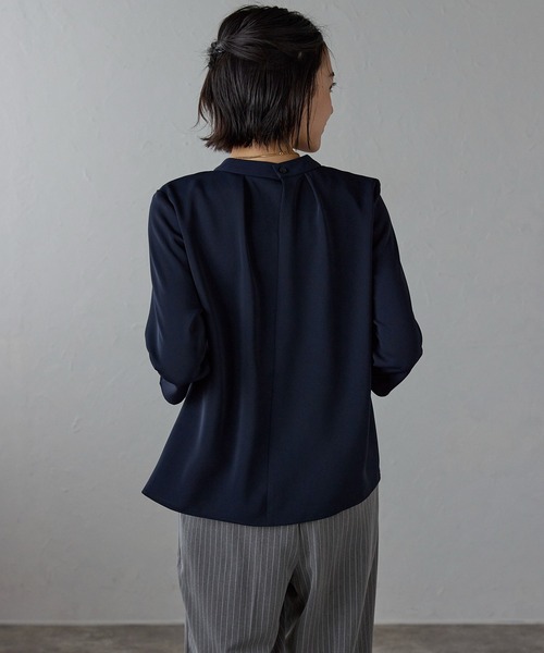 etre pret（エトレプレ）の「イージーケア フロントレイヤード七分袖ブラウス（シャツ/ブラウス・レディース・ネイビー/ブルー/シルバーグレー/ピンクベージュ・S/M/L/LL/3L）」の19枚目の写真