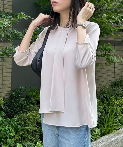 etre pret（エトレプレ）の「イージーケア フロントレイヤード七分袖ブラウス（シャツ/ブラウス・レディース・ネイビー/ブルー/シルバーグレー/ピンクベージュ・S/M/L/LL/3L）」の6枚目の写真