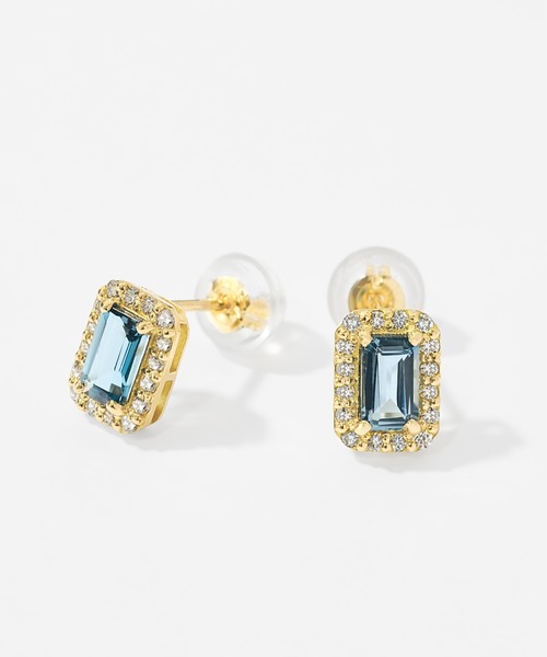 Jewel closet by L&Co.(ジュエルクローゼットバイエルアンドコー)の「K18 ダイヤモンド ヘイロー/取り巻き カラーストーン ピアス 3x5(ピアス(両耳用)・レディース・ネイビー/ロイヤルブルー/クリアブラウン/ワインレッド/モスグリーン/ダークブルー・FREE)」の5枚目の写真