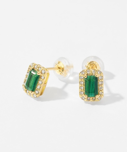 Jewel closet by L&Co.(ジュエルクローゼットバイエルアンドコー)の「K18 ダイヤモンド ヘイロー/取り巻き カラーストーン ピアス 3x5(ピアス(両耳用)・レディース・ネイビー/ロイヤルブルー/クリアブラウン/ワインレッド/モスグリーン/ダークブルー・FREE)」の20枚目の写真