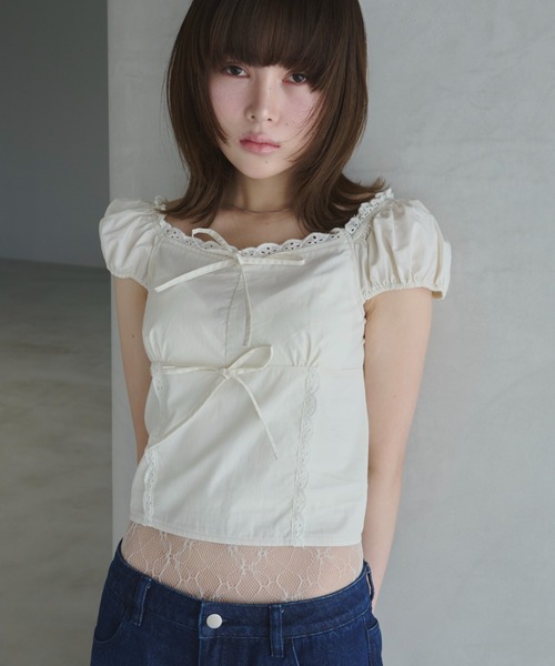 ブラウス シャツ ribbon square neck blouse/リボンスクエアネックブラウス レディース ribbon square neck blouse/リボンスクエアネックブラウス