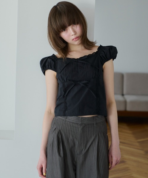 トップス ribbon square neck blouse haek ribbon square neck blouse/リボンスクエアネックブラウス