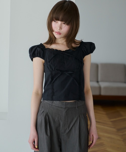ブラウス シャツ ribbon square neck blouse/リボンスクエアネックブラウス レディース ribbon square neck blouse/リボンスクエアネックブラウス