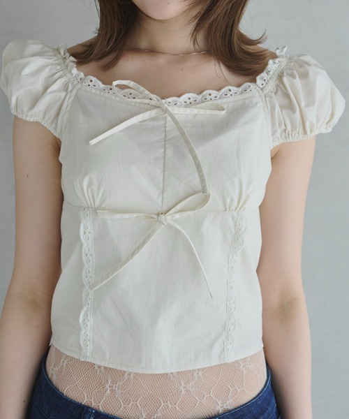 ribbon square neck blouse/リボンスクエアネックブラウス