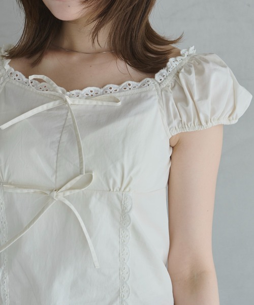 セール】ribbon square neck blouse/リボンスクエアネック