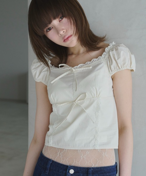 haek(ハク)の「ribbon square neck blouse/リボンスクエアネックブラウス(シャツ/ブラウス・レディース・ホワイト/ブラック・FREE)」の6枚目の写真