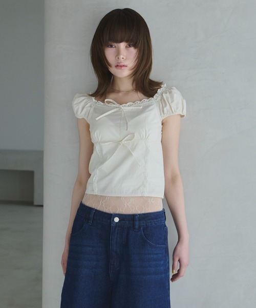 トップス ribbon square neck blouse haek ribbon square neck blouse/リボンスクエアネックブラウス