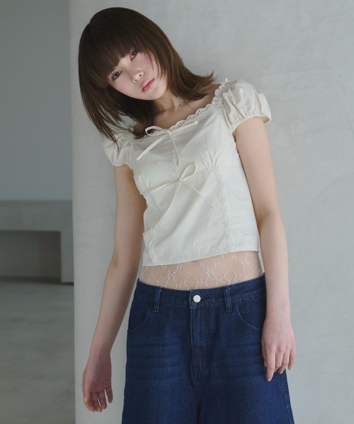 haek(ハク)の「ribbon square neck blouse/リボンスクエアネックブラウス(シャツ/ブラウス・レディース・ホワイト/ブラック・FREE)」の13枚目の写真