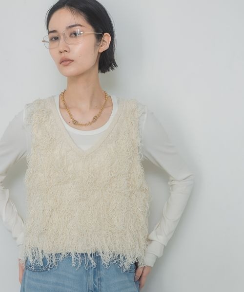 JEANASIS(ジーナシス)の「ループフリンジヤーンNS/327218(ベスト・レディース・オフホワイト/ブラック/グレイッシュベージュ/グレー・FREE)」の19枚目の写真