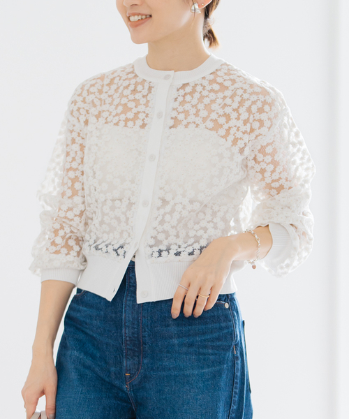 IENA 2025SS 今季完売 フラワーレースニットカーディガン 長袖 IENA（イエナ）の「フラワーレースニットカーディガン