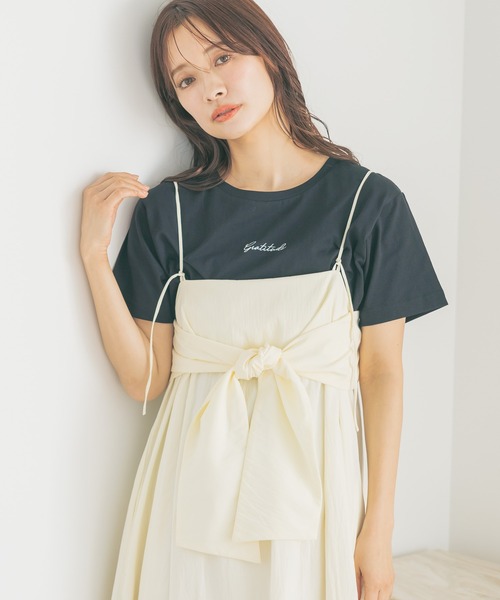 mysty woman（ミスティウーマン）の「ロゴ刺繍Tシャツ  329063（Tシャツ/カットソー・レディース・オフホワイト/チャコールグレー/ブラック・FREE）」の7枚目の写真