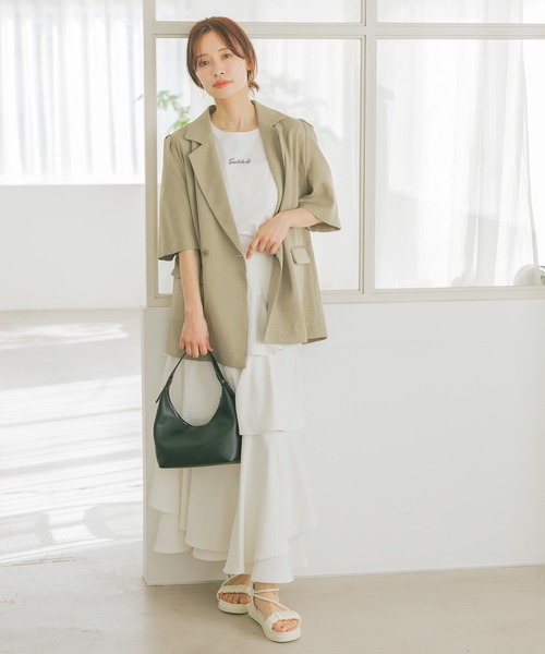 mysty woman（ミスティウーマン）の「ロゴ刺繍Tシャツ  329063（Tシャツ/カットソー・レディース・オフホワイト/チャコールグレー/ブラック・FREE）」の9枚目の写真