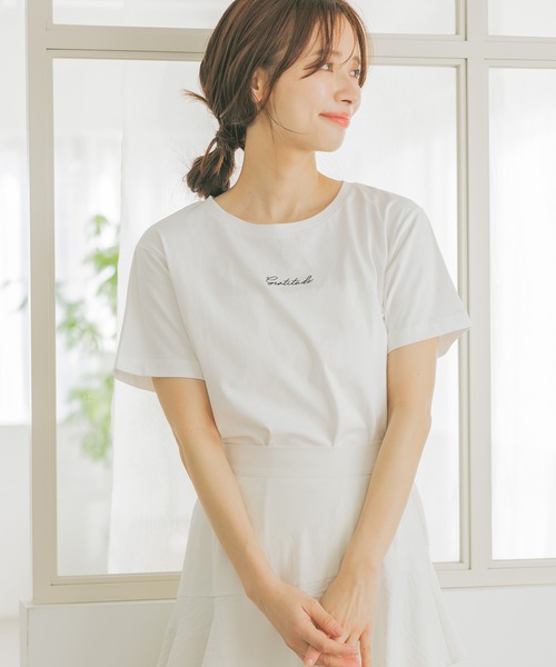 mysty woman（ミスティウーマン）の「ロゴ刺繍Tシャツ  329063（Tシャツ/カットソー・レディース・オフホワイト/チャコールグレー/ブラック・FREE）」の11枚目の写真
