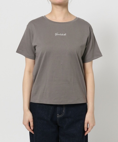 mysty woman（ミスティウーマン）の「ロゴ刺繍Tシャツ  329063（Tシャツ/カットソー・レディース・オフホワイト/チャコールグレー/ブラック・FREE）」の12枚目の写真