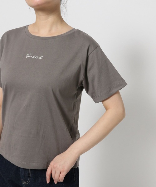 mysty woman（ミスティウーマン）の「ロゴ刺繍Tシャツ  329063（Tシャツ/カットソー・レディース・オフホワイト/チャコールグレー/ブラック・FREE）」の16枚目の写真