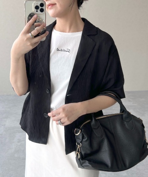 mysty woman（ミスティウーマン）の「ロゴ刺繍Tシャツ  329063（Tシャツ/カットソー・レディース・オフホワイト/チャコールグレー/ブラック・FREE）」の22枚目の写真