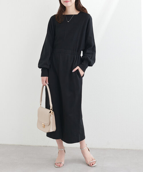 natural couture(ナチュラルクチュール)の「2WAYデザイン切替裏毛ワンピース(ワンピース・レディース・ブルー/ブラック/アイボリー/グレー・FREE)」の11枚目の写真