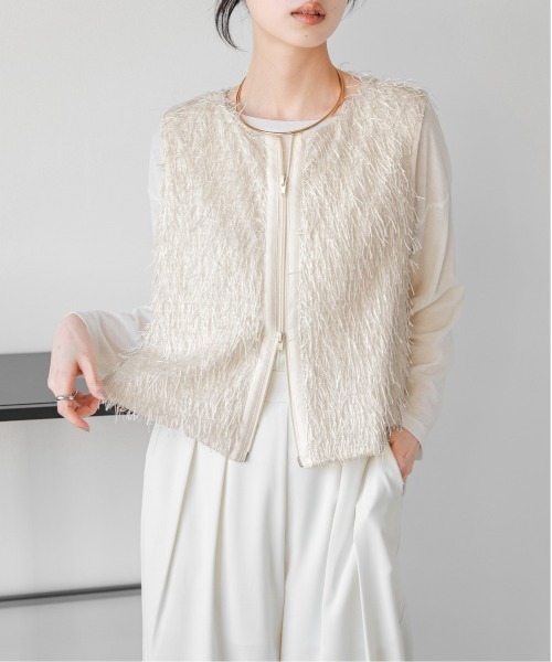 La-gemme（ラジェム）の「フリンジジャガード ダブルジップベスト（ベスト・レディース・ブラック/グレー/ベージュ・フリー）」の3枚目の写真