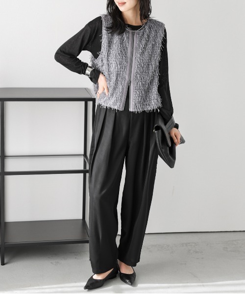 La-gemme（ラジェム）の「フリンジジャガード ダブルジップベスト（ベスト・レディース・ブラック/グレー/ベージュ・フリー）」の8枚目の写真