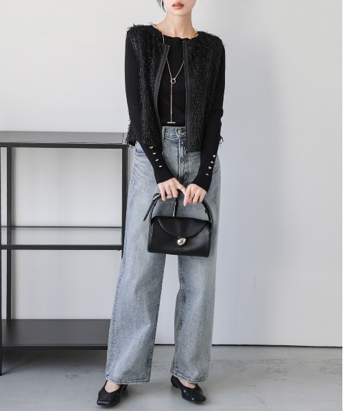 La-gemme（ラジェム）の「フリンジジャガード ダブルジップベスト（ベスト・レディース・ブラック/グレー/ベージュ・フリー）」の6枚目の写真