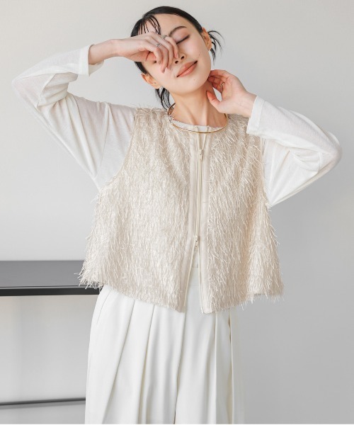 La-gemme（ラジェム）の「フリンジジャガード ダブルジップベスト（ベスト・レディース・ブラック/グレー/ベージュ・フリー）」の15枚目の写真