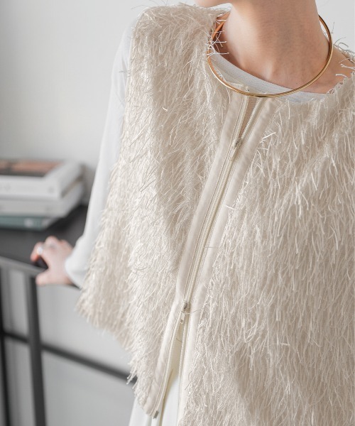 La-gemme（ラジェム）の「フリンジジャガード ダブルジップベスト（ベスト・レディース・ブラック/グレー/ベージュ・フリー）」の16枚目の写真