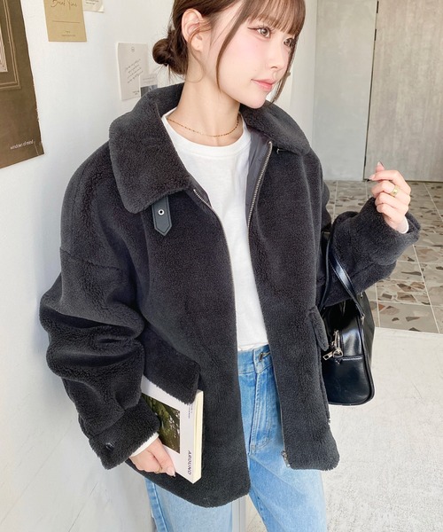 2WAYアレンジカラーテディベアボアブルゾン（ブルゾン）｜moment+