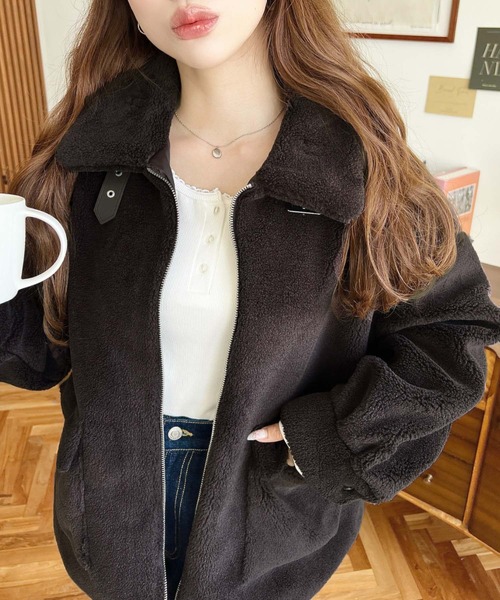 セール】2WAYアレンジカラーきれい目テディベアボアブルゾン（ブルゾン