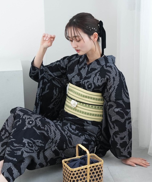 ★専用★ 逸品　有松絞り　浴衣　虎柄　夏 有松絞り浴衣3点セット utatane 黒地に柳虎（浴衣）｜utatane