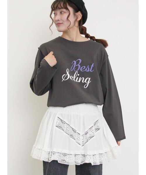 Samansa Mos2（サマンサ モスモス）の「ロゴ刺繍アソートロングTシャツ（Tシャツ/カットソー・レディース・オフホワイト/ピンク/グレー/ブラック・F）」の15枚目の写真