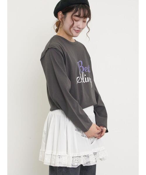 Samansa Mos2（サマンサ モスモス）の「ロゴ刺繍アソートロングTシャツ（Tシャツ/カットソー・レディース・オフホワイト/ピンク/グレー/ブラック・F）」の16枚目の写真